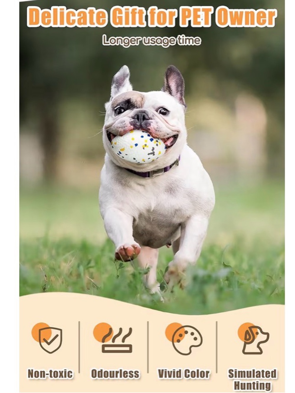 Moon Orange 4.72” Dog Fetch Ball Toy - White with Yellow & Blue Spots